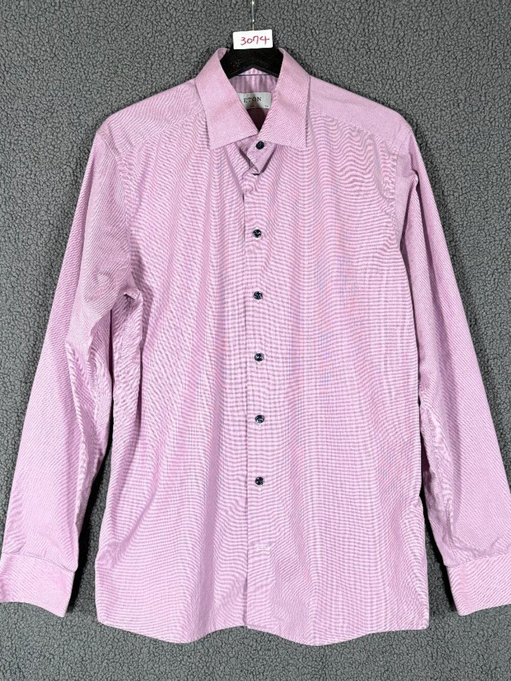 Eton Slim Fit Micro Houndstooth Dress Shirt - Men's Size 42 / 16.5 - Pink Blue